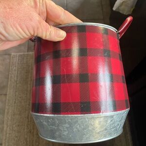 Craft Galvanized Metal Bucket Buffalo Plaid Red and Black milk can farmhouse